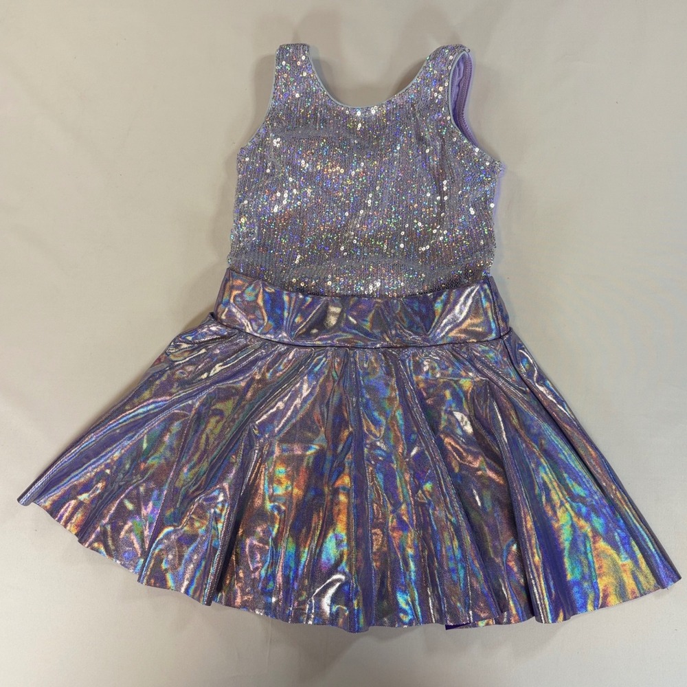 Revolution Dancewear Girls Sequin Holographic Dance‎ Costume Leotard Purple SC